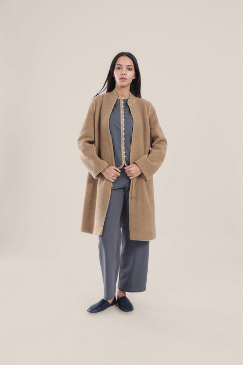 Short coat in furry wool blend